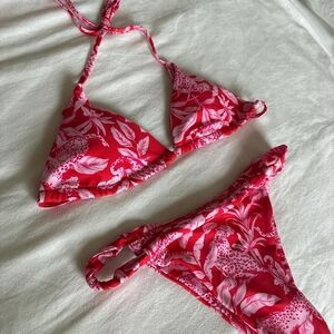Red & Pink Floral Triangle Bikini Set